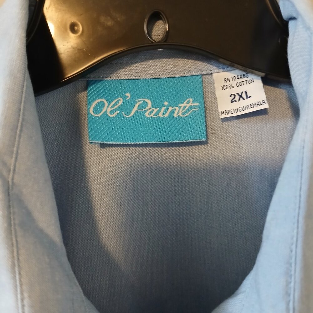 Ol' Paint Women's Stitched Lattice Front Light Blue Long Sleeve Sz 2xl Cotton - Picture 4 of 11
